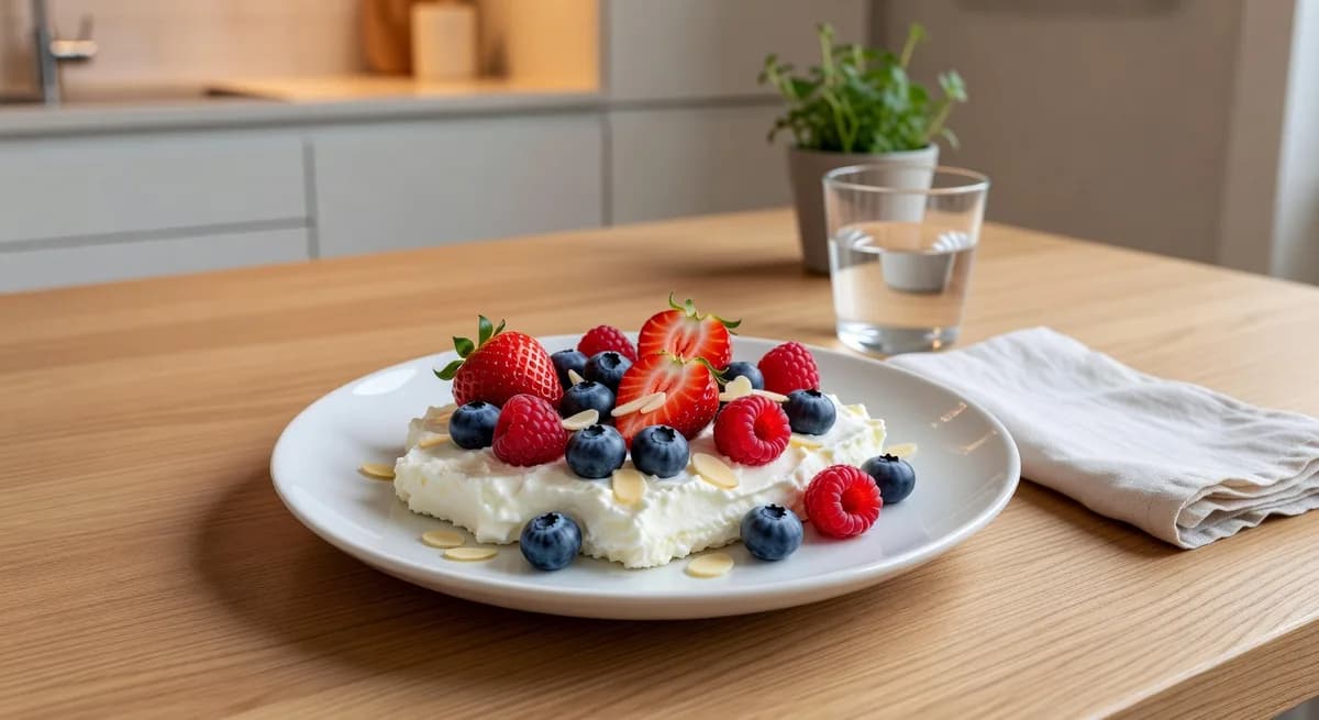 Grekisk yoghurtbark med bär och mandel på en plåt