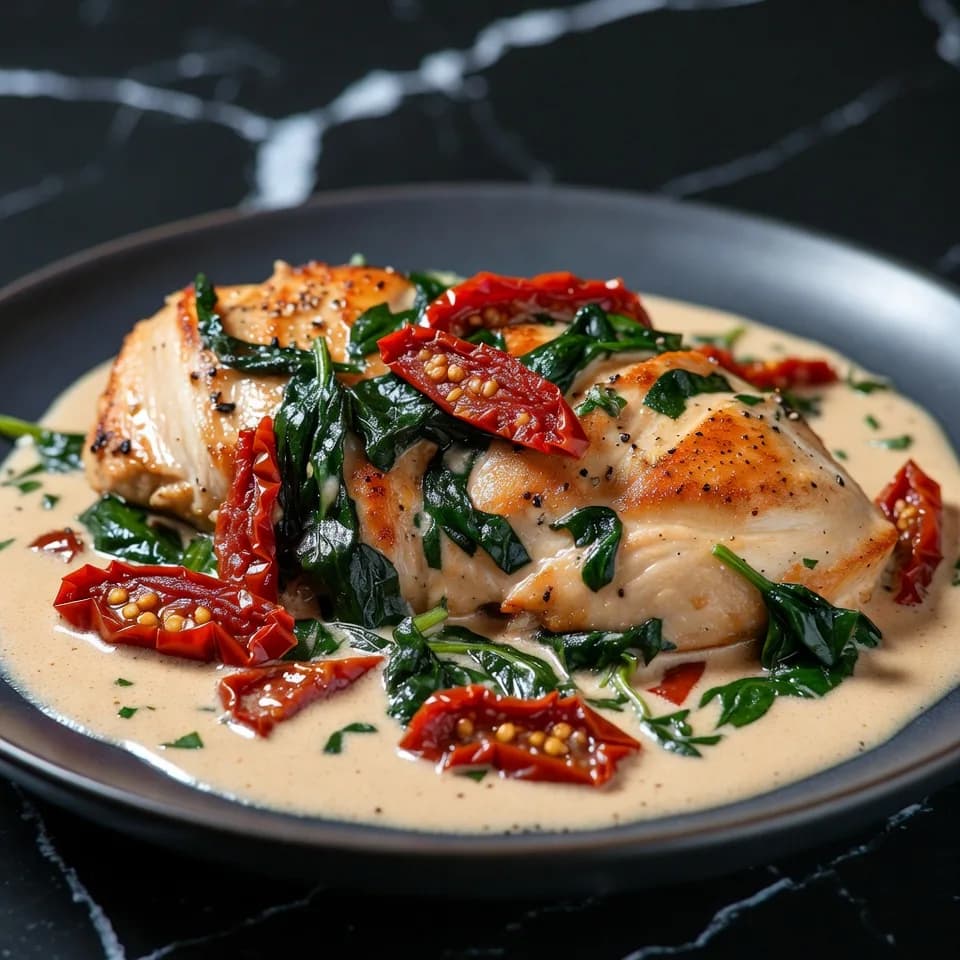 Krämig kyckling med soltorkade tomater och spenat