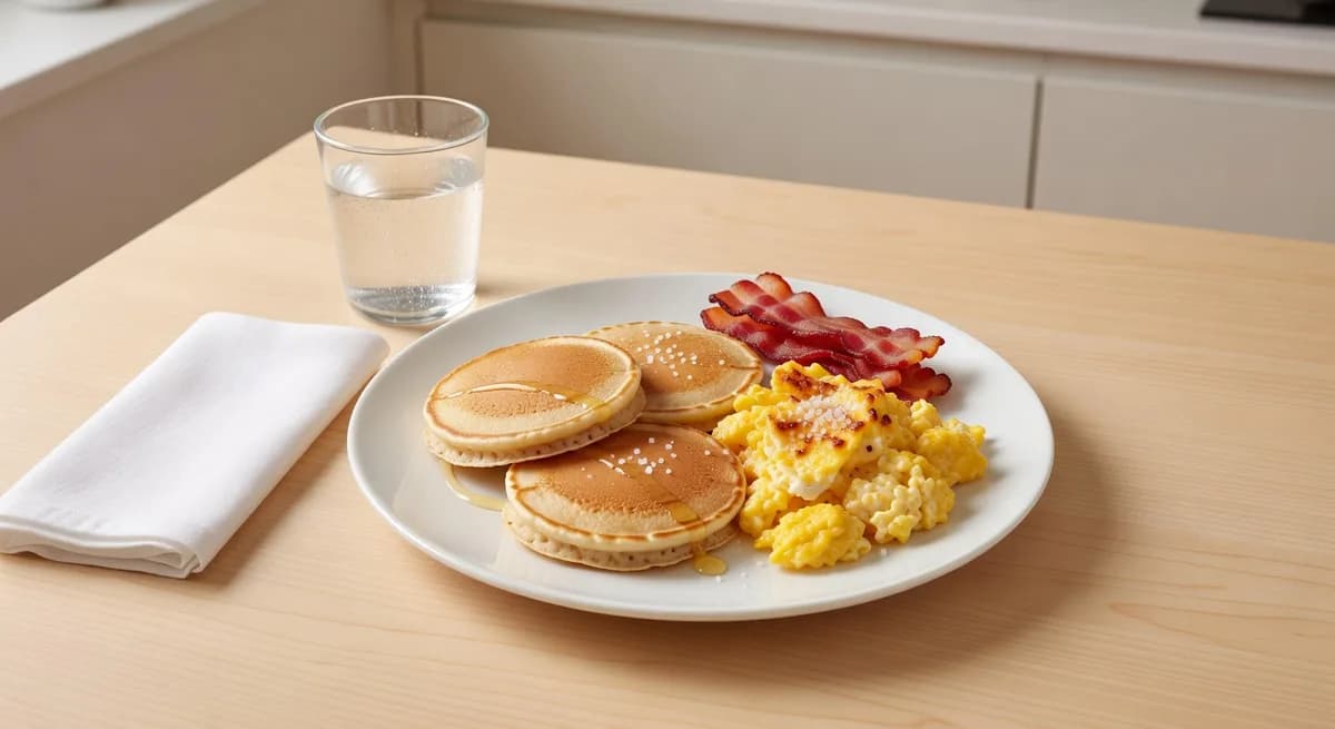 Fluffiga pannkakor med kalkonbacon och äggröra
