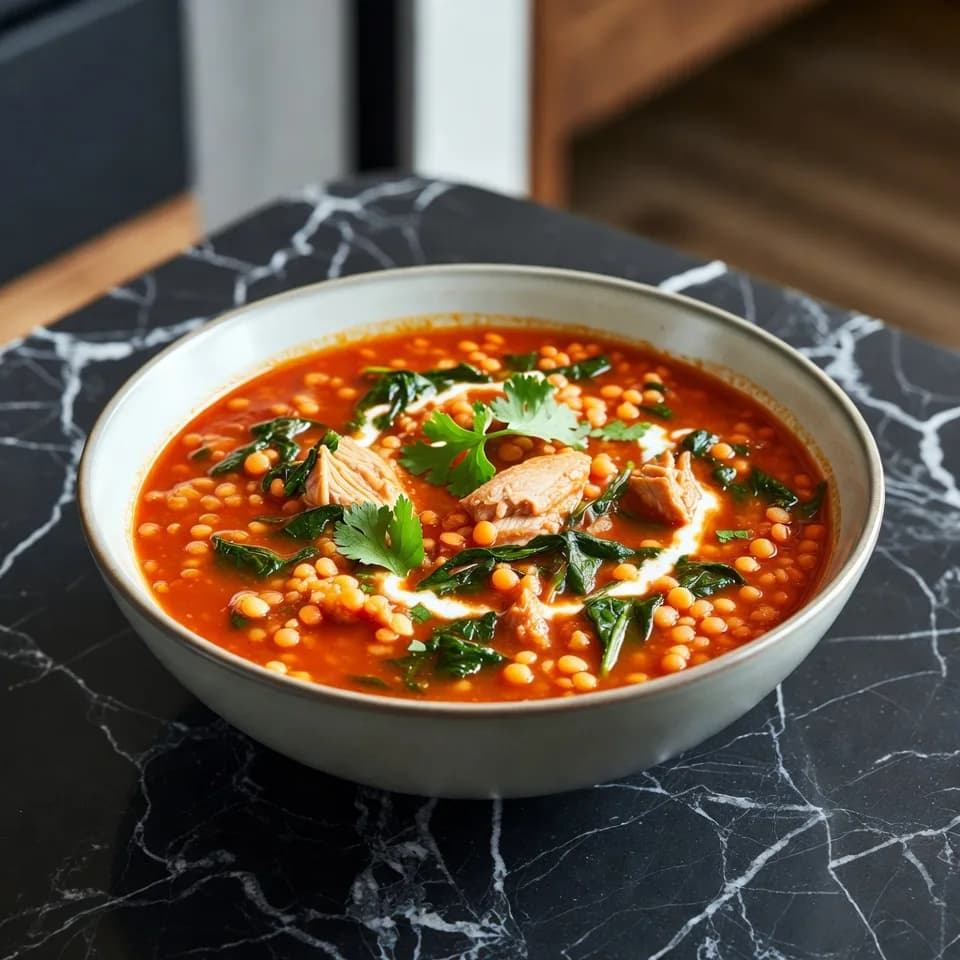 Kryddig linssoppa med kyckling och spenat