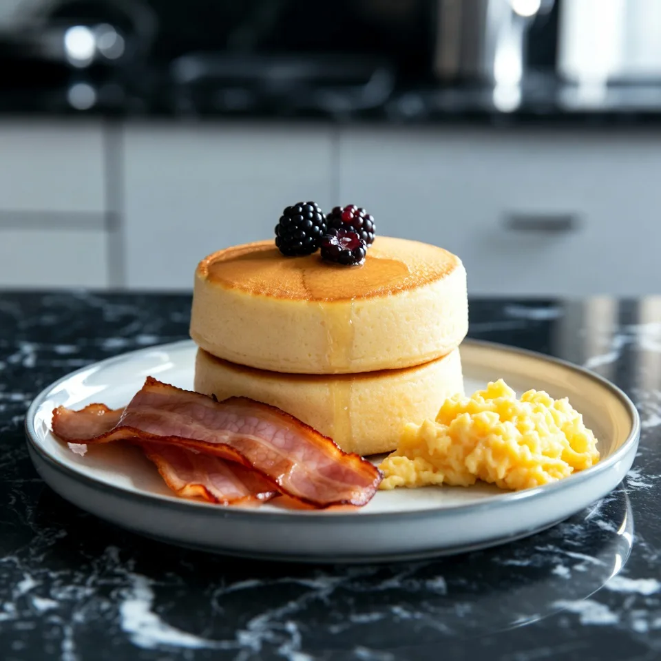 Fluffiga pannkakor med kalkonbacon och äggröra