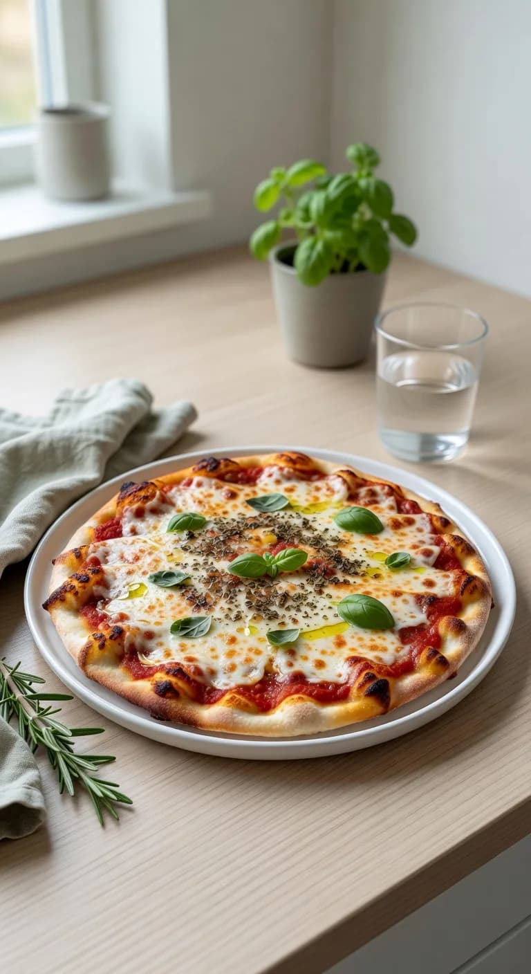 Krispig kycklingpizza Margherita med tomatsås och mozzarella