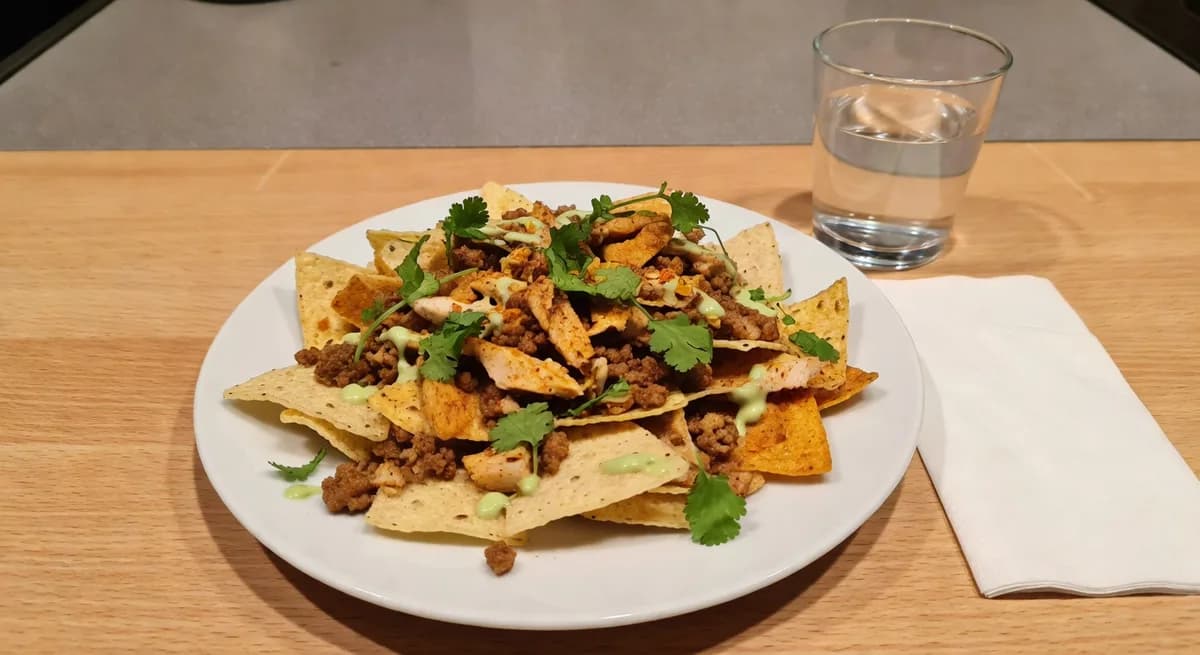 Krispiga kycklingnachos med avokadokräm