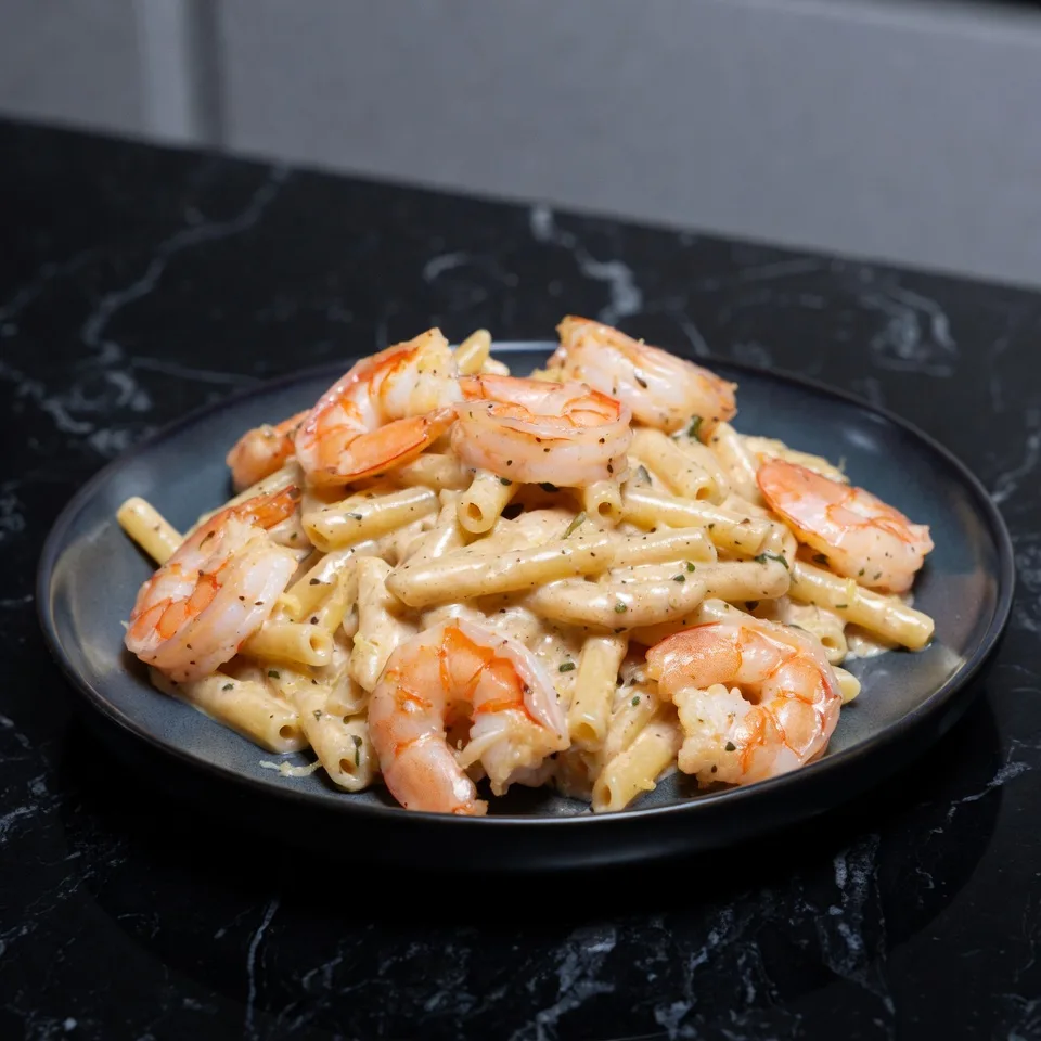 Räkpasta med vitlök och citron i krämig sås