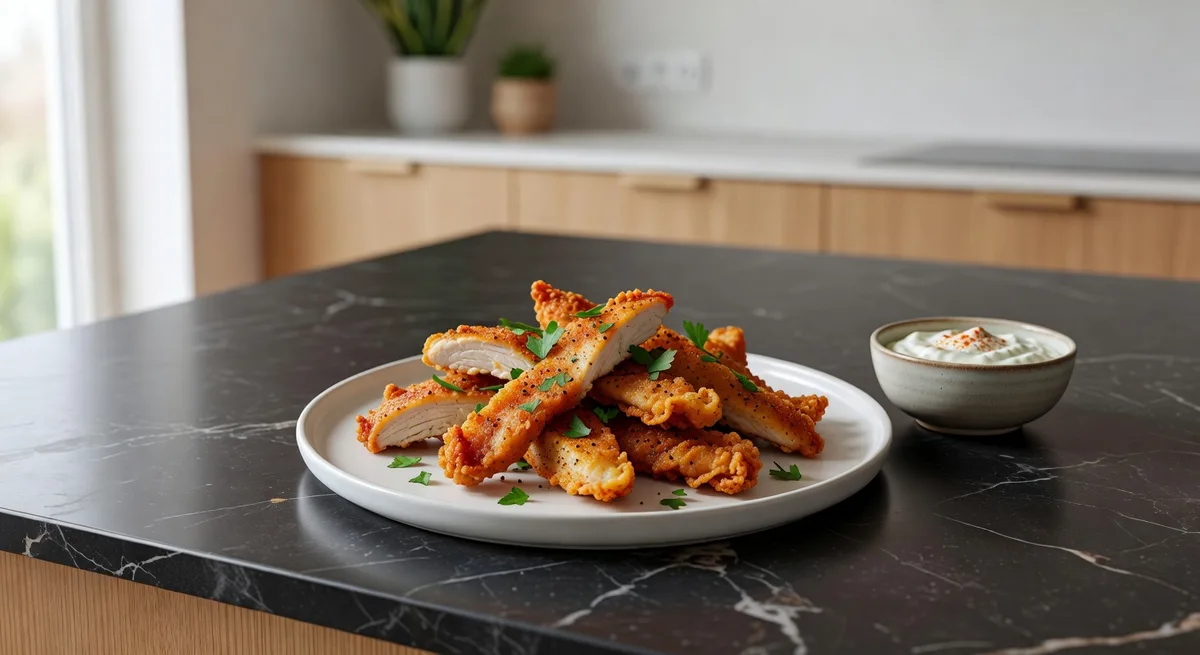 Krispig kyckling shawarma med vitlökssås och sallad