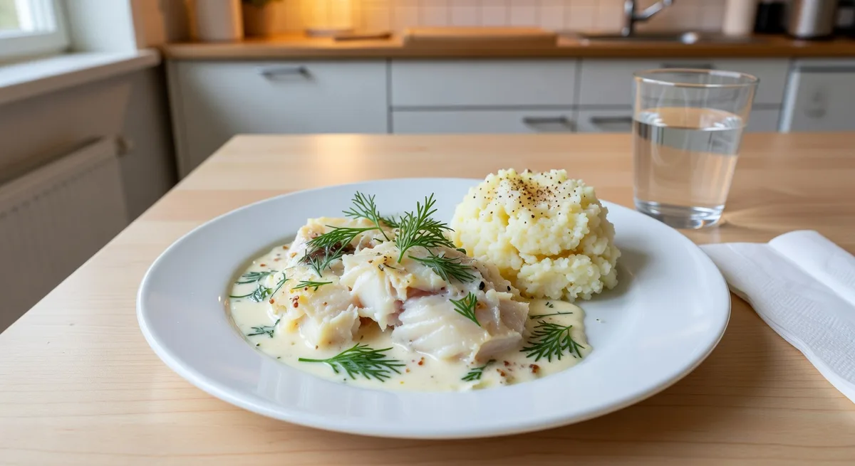 Fiskgratäng med blomkålsmos och dill